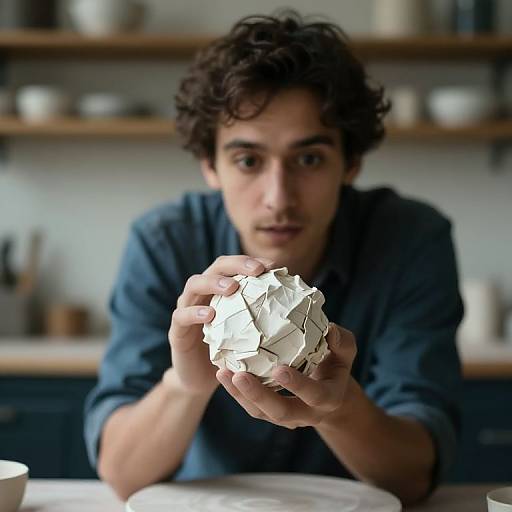 Inventor Examining Crumbled Paper