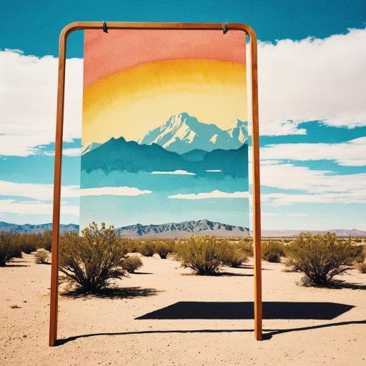 Desert Poster with Abstract Mountain and Sun Design