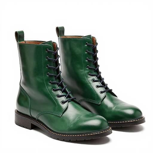 Handmade Green Ankle-high Lace-up Boots