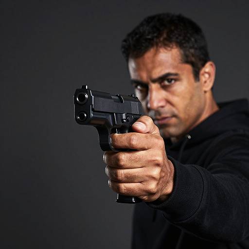 Intense Portrait with Gun Focus