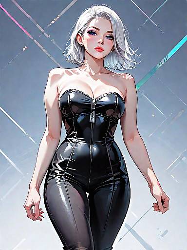 Stylish woman in black strapless romper