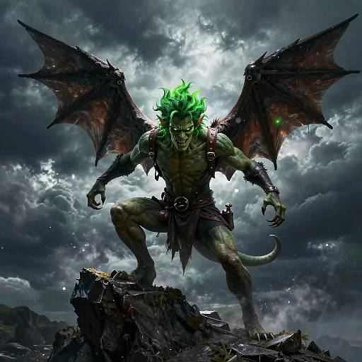 Fierce Green-Haired Demon on Cliff