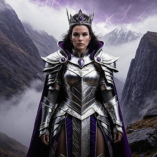 Regal Warrior Queen in Ornate Silver Armor