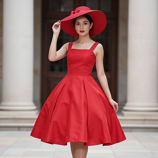 Elegant Woman in Red Carnival Dress