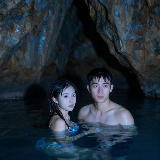 Young Couple in Blue Cave Pool