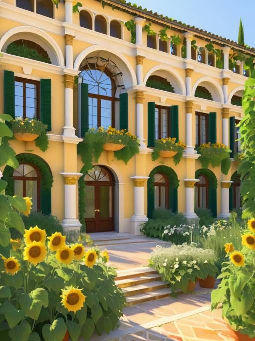 Sunflower Garden with Italian Architectural Inspiration