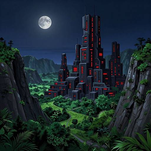 Sci-Fi Moonlit Cityscape Sketch