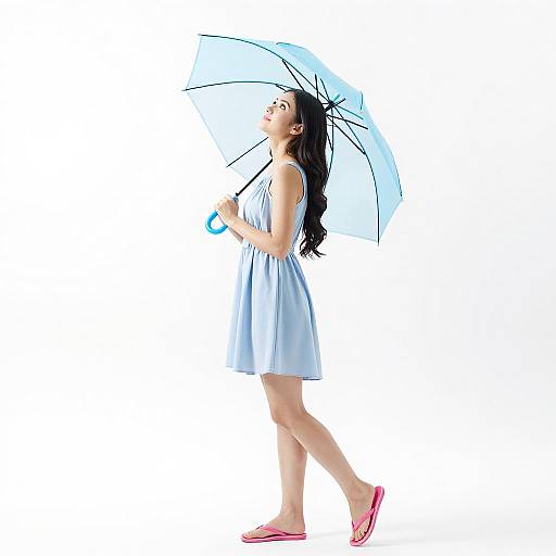 Young Woman with Blue Umbrella