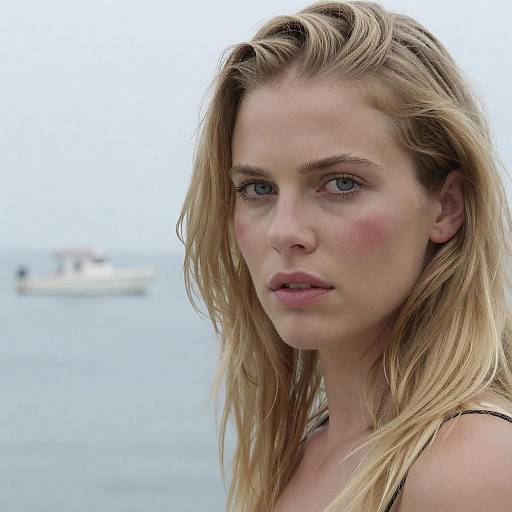 Serious Blonde Woman by the Sea