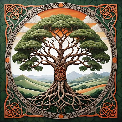 Ornate Celtic Tree in Medieval Manuscript