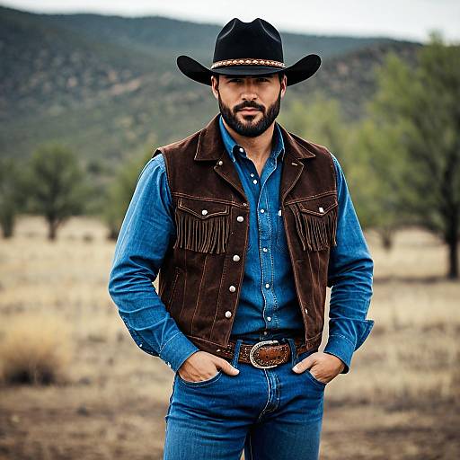 Cowboy with Western Outfit Outdoors