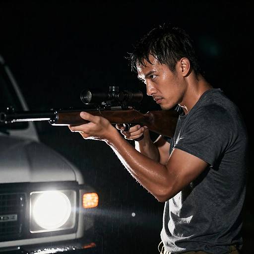 Intense Nighttime Soldier with Rifle