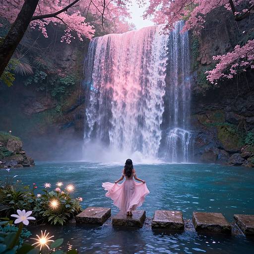 Mystical Waterfall with Enchanted Woman