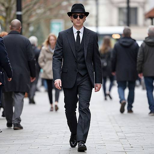 Man in Suit and Hat Walking