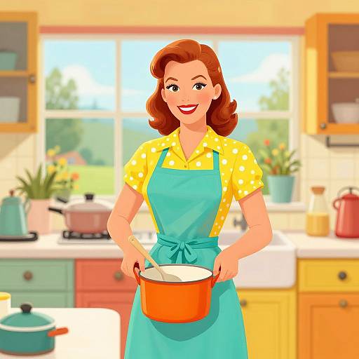 1950s Retro Kitchen Woman Illustration