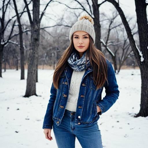 Young Woman in Denim Winter Outfit Outdoors