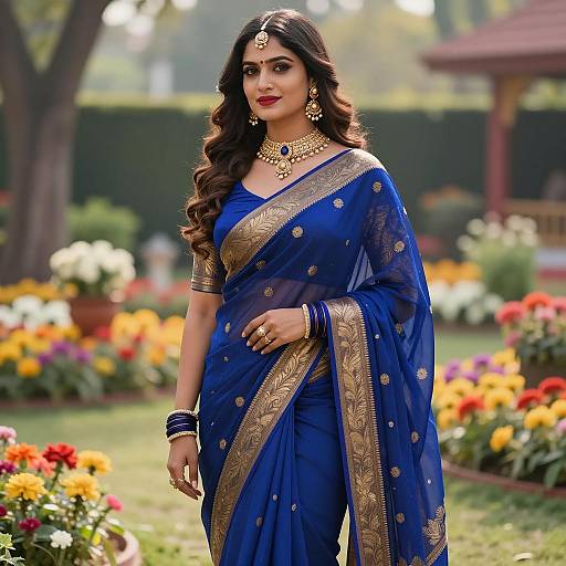 Elegant Indian Woman in Vibrant Garden