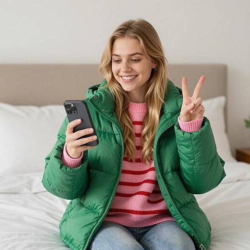Smiling Woman with Peace Sign