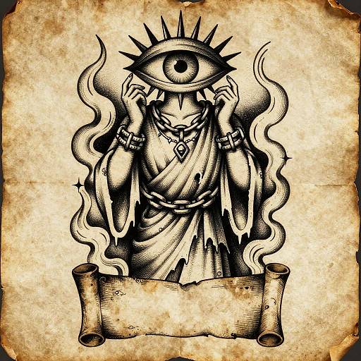 Vintage Monochrome Oracle Tattoo Flash