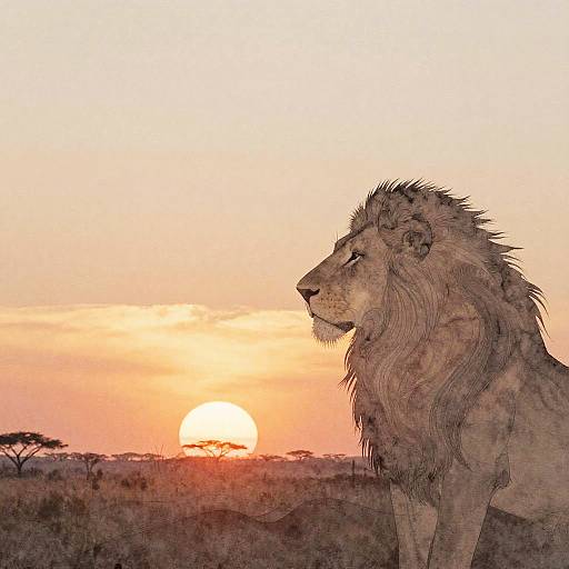 Serene Lion Silhouette at Sunset