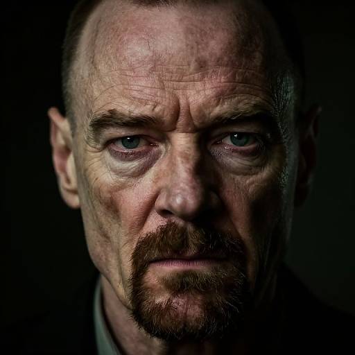 Close-up photograph of a serious, middle-aged man with a receding hairline, brown beard, and intense blue eyes against a dark background.