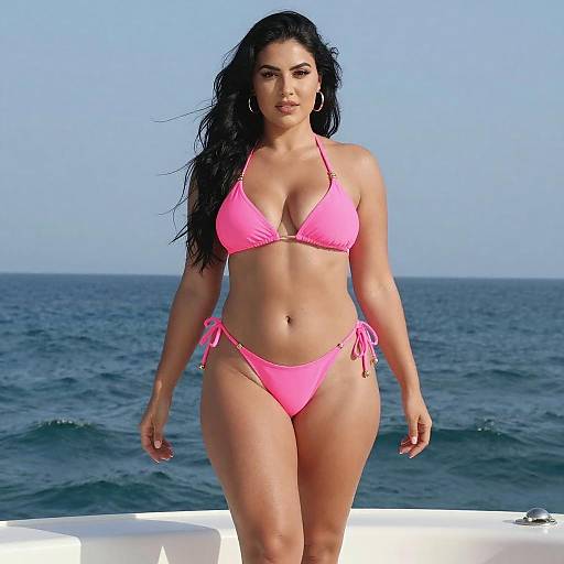 Confident Curvy Woman in Pink Bikini