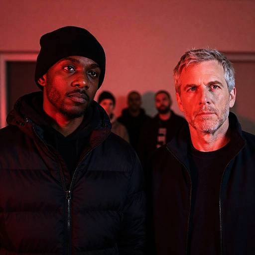 Two Men with Intense Expressions in Red Light