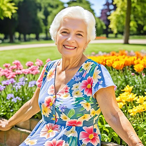 Smiling Elderly Woman in Summer Dress Smiling Elderly Woman in Summer Dress