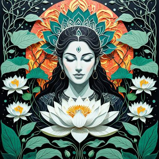 Serene Radiant Goddess with Lotus Flowers
