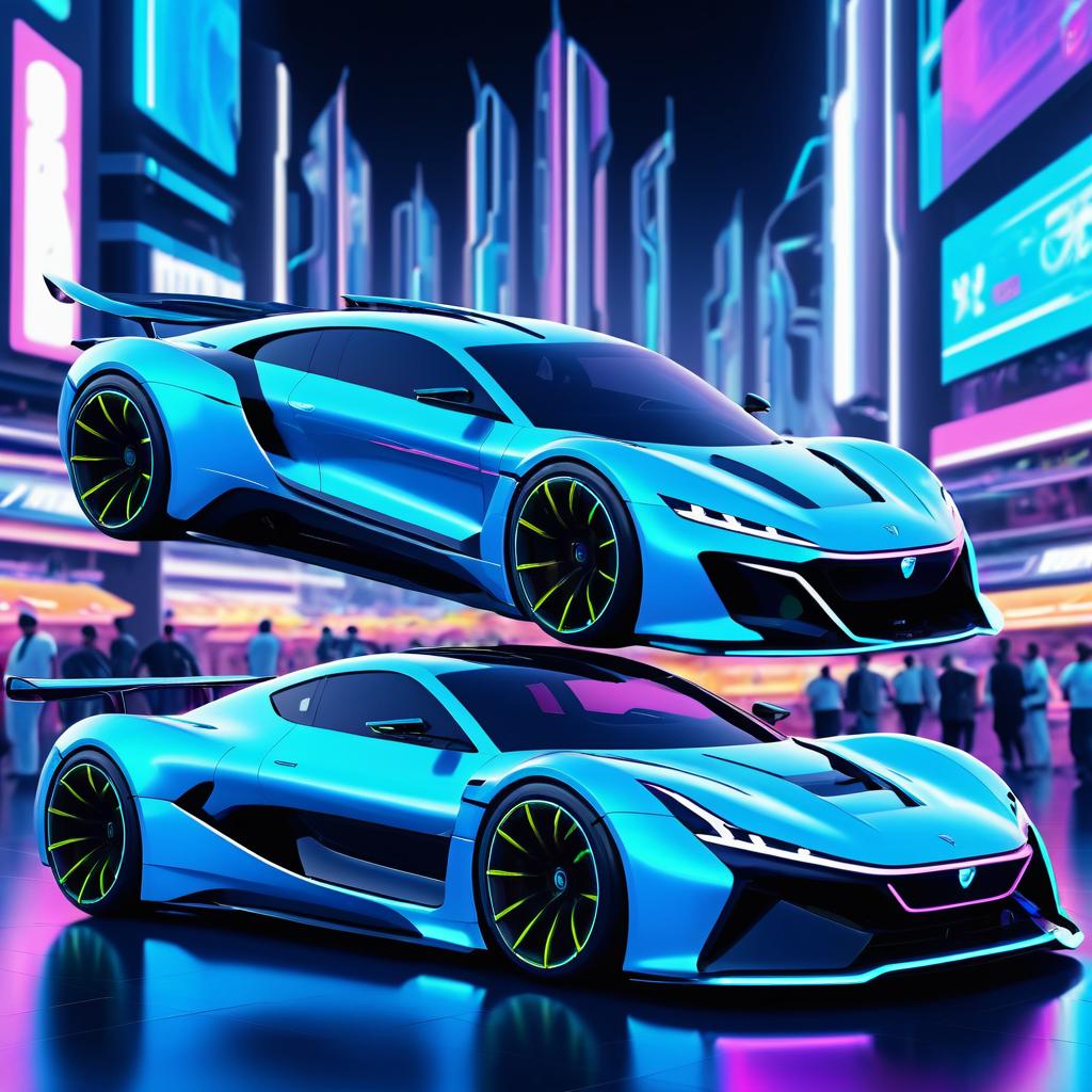 Futuristic Rimac Supercar in Vibrant Marketplace