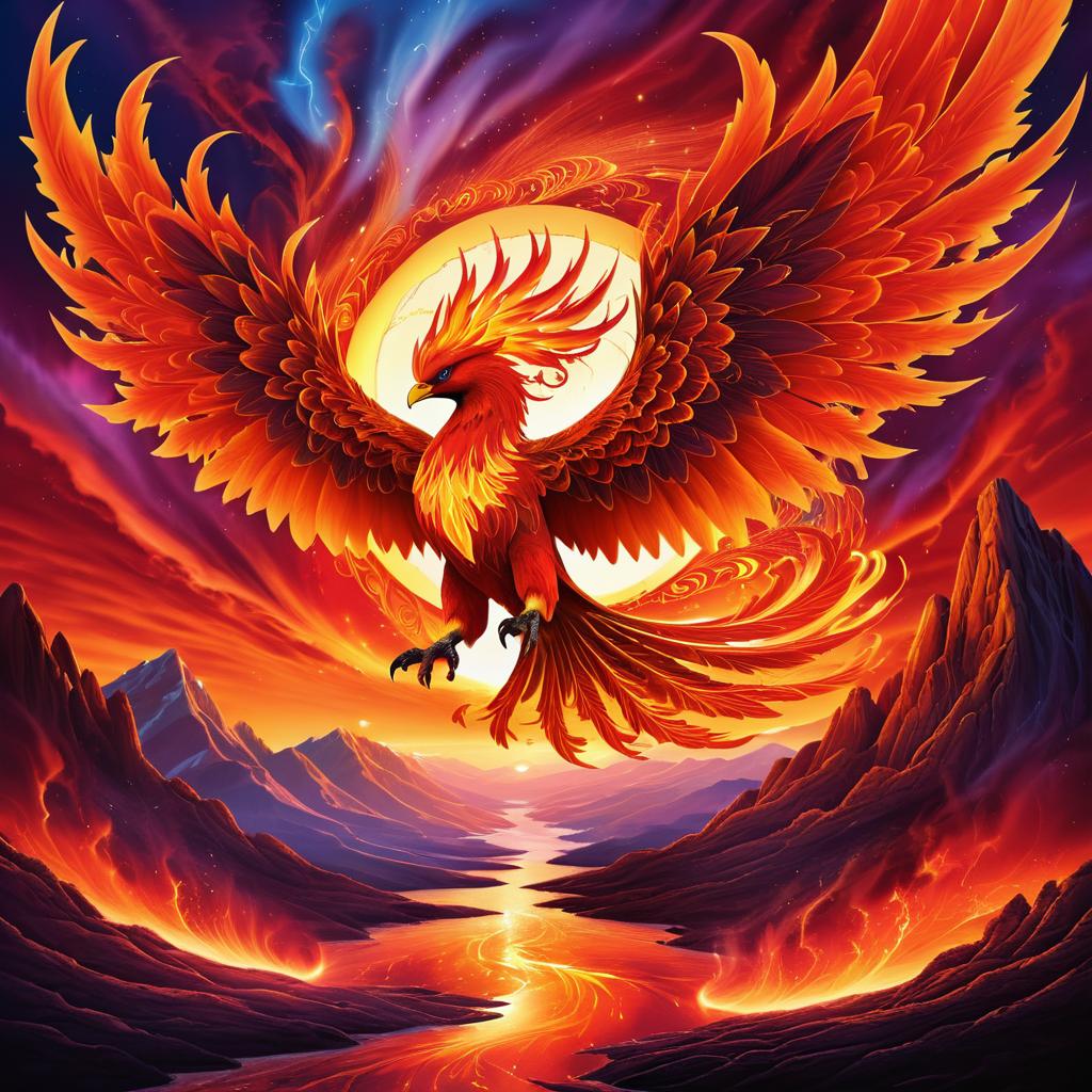 Vibrant Moltres in Fiery Sunset Sky