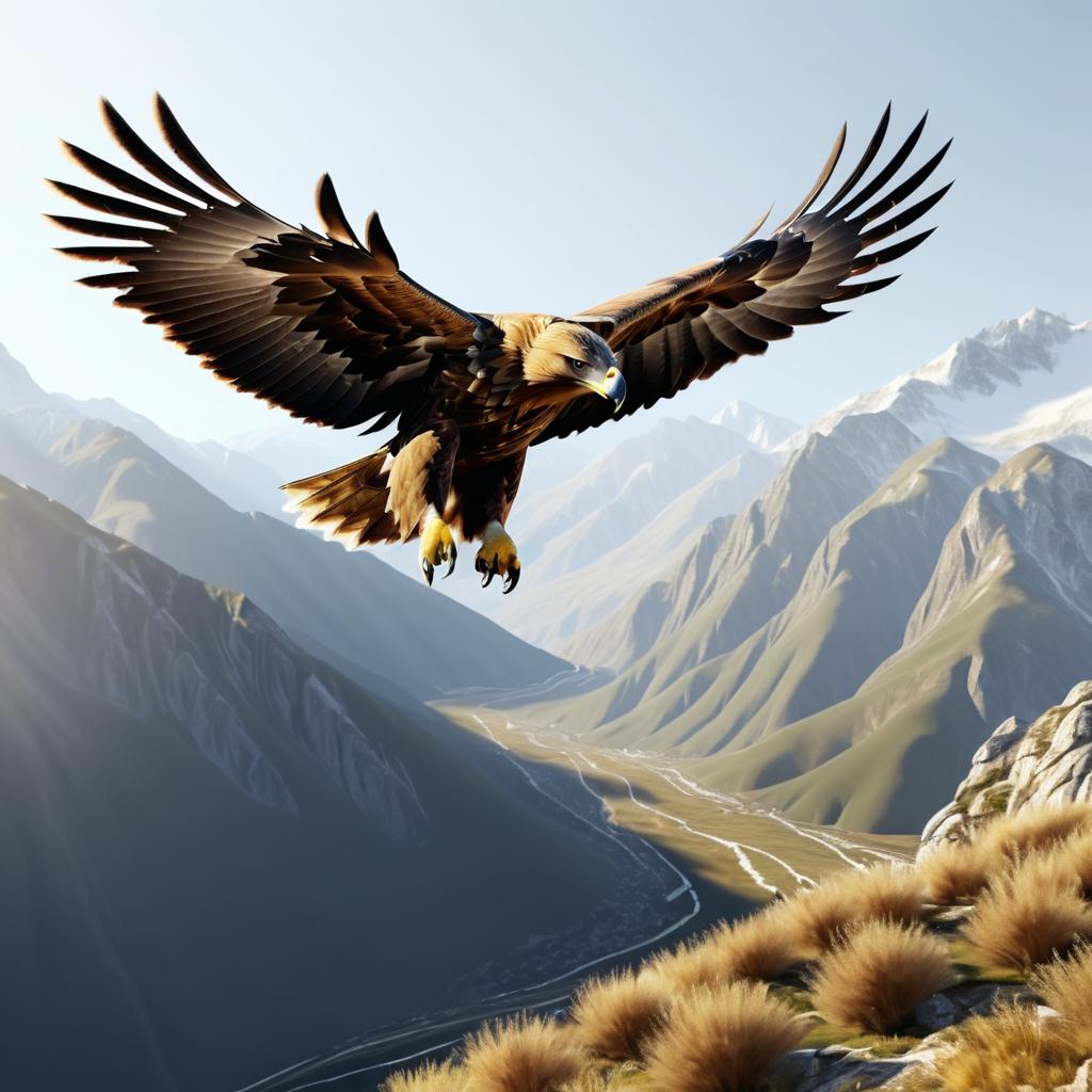 Realistic Golden Eagle Over Majestic Mountains