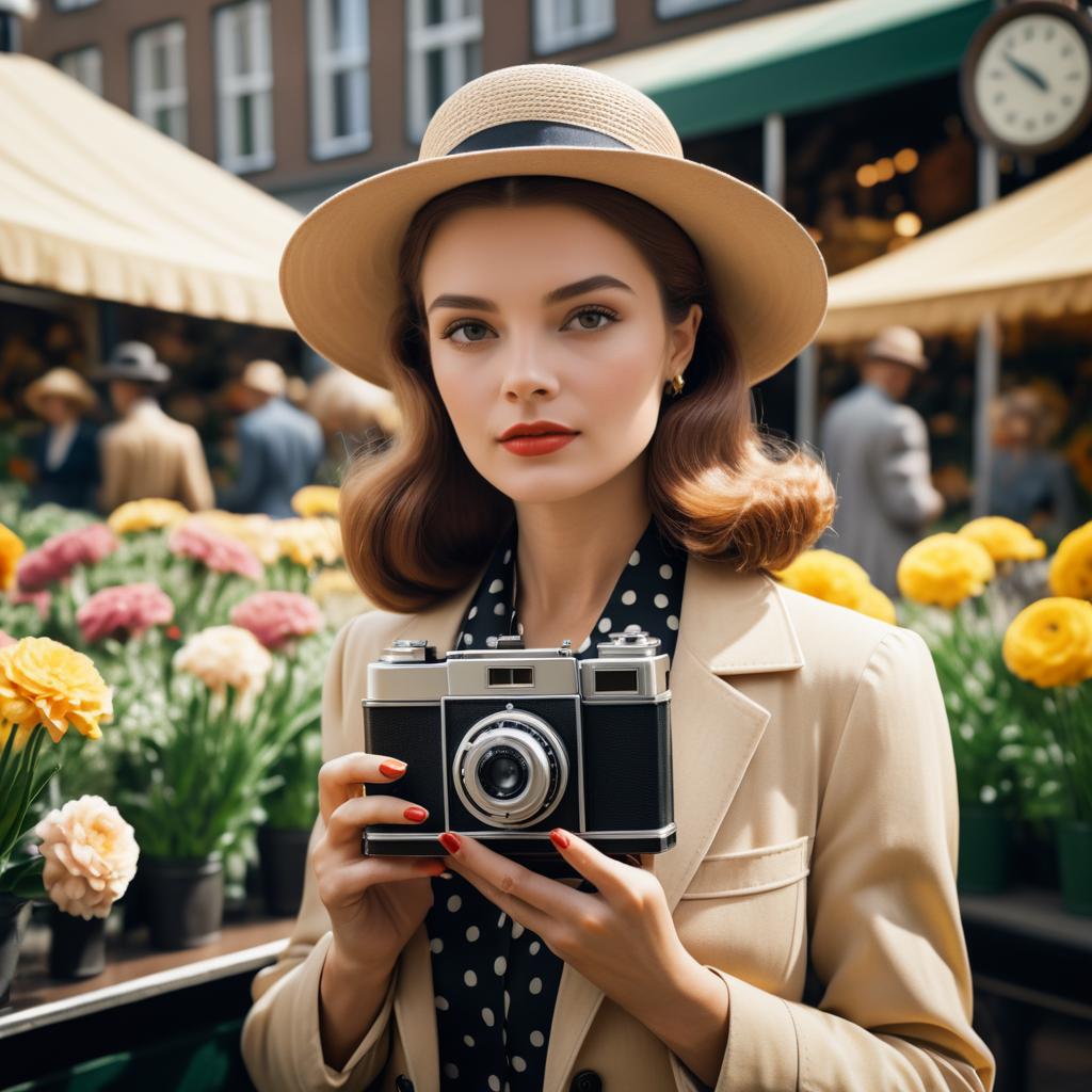 Stylish Woman in Vintage Flower Market