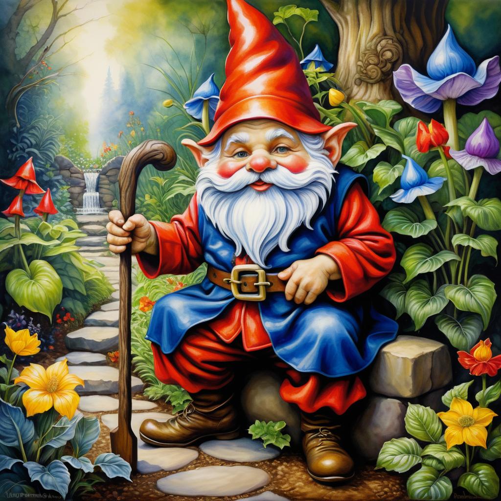 Playful Garden Gnome in Hyper-Realism