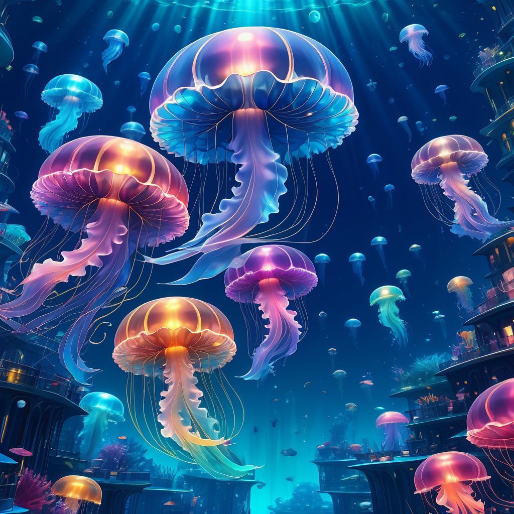 Surreal Jellyfish Swimming in Vibrant Seas