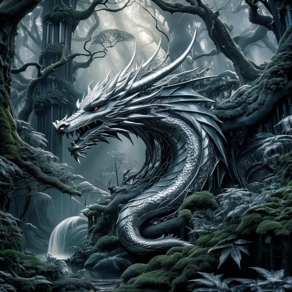 Mystical Silver Dragon in Enchanted Forest