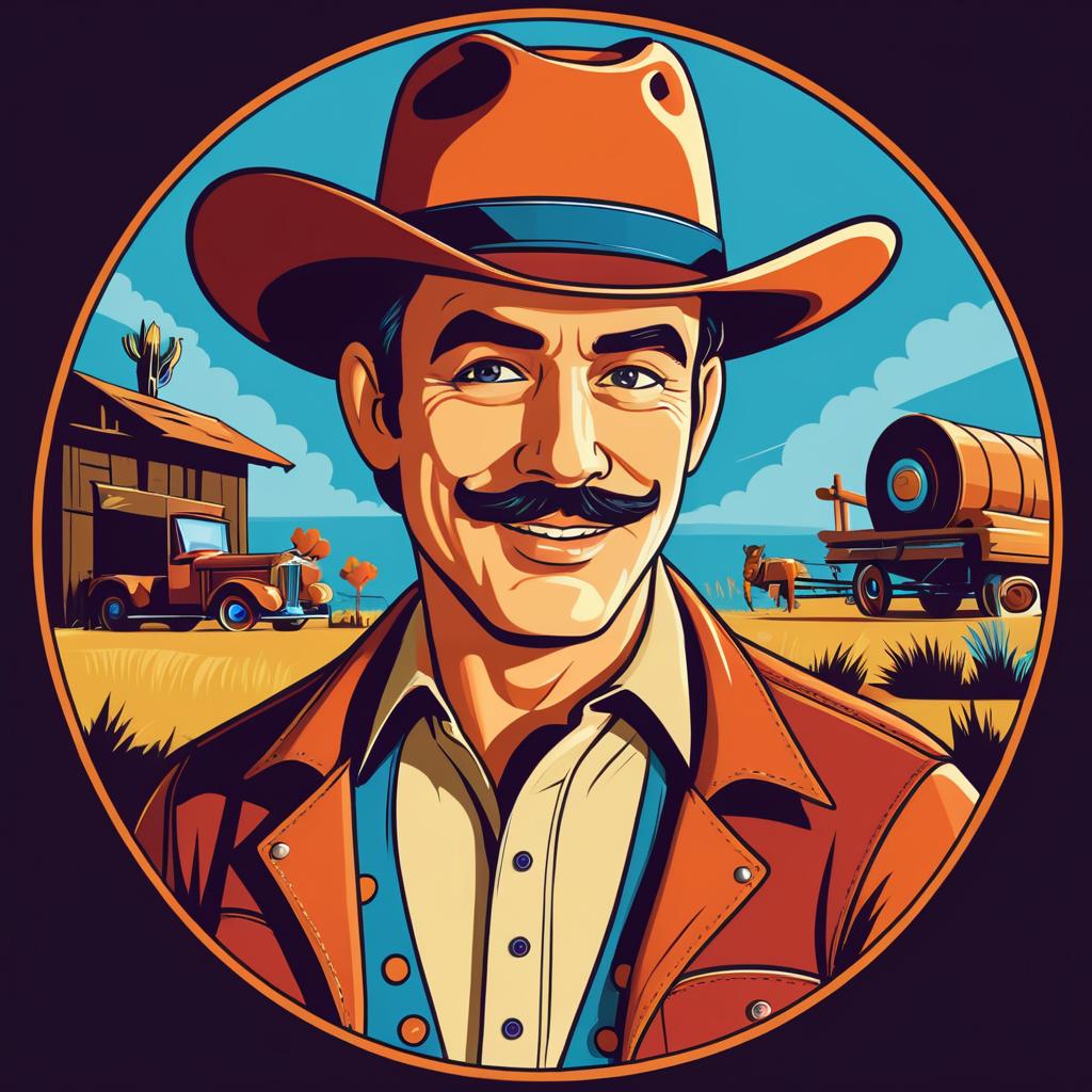 Colorful Vintage Western Cartoon T-Shirt Design