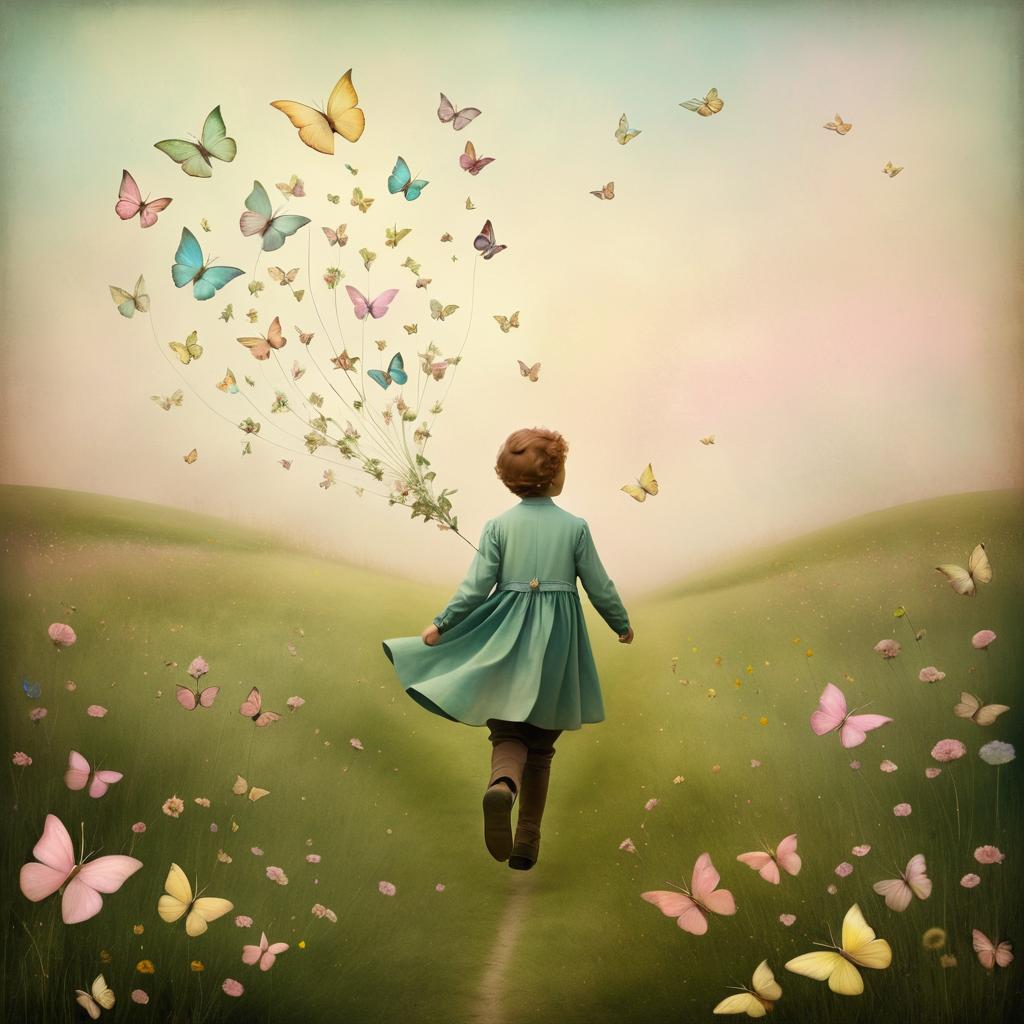 Dreamy Meadow: Boy Chasing Butterflies