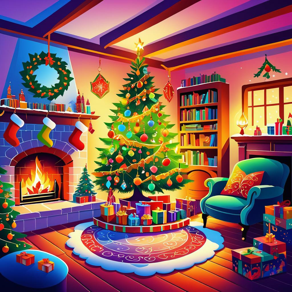 Whimsical Christmas Village Illustration