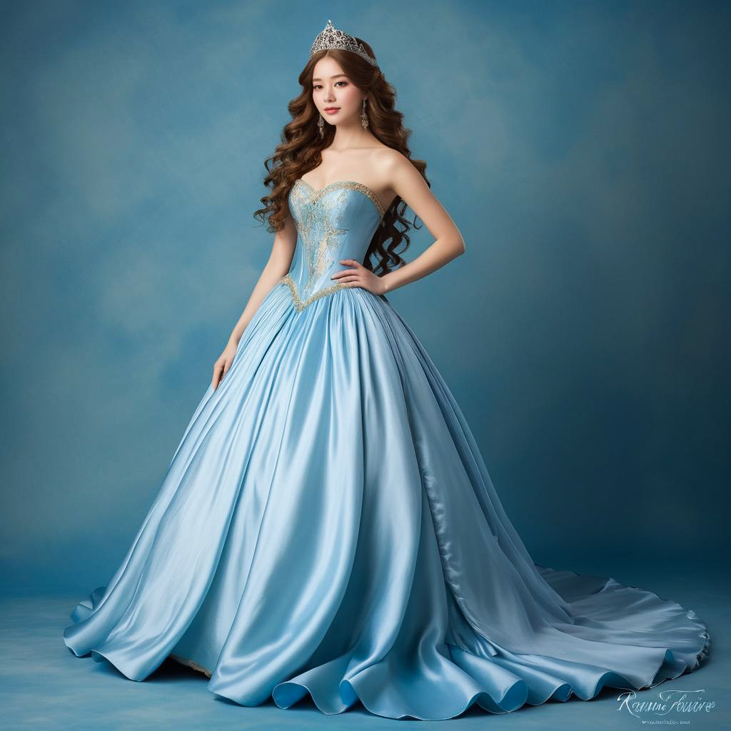 Shy Princess in Arctic Blue Ball Gown