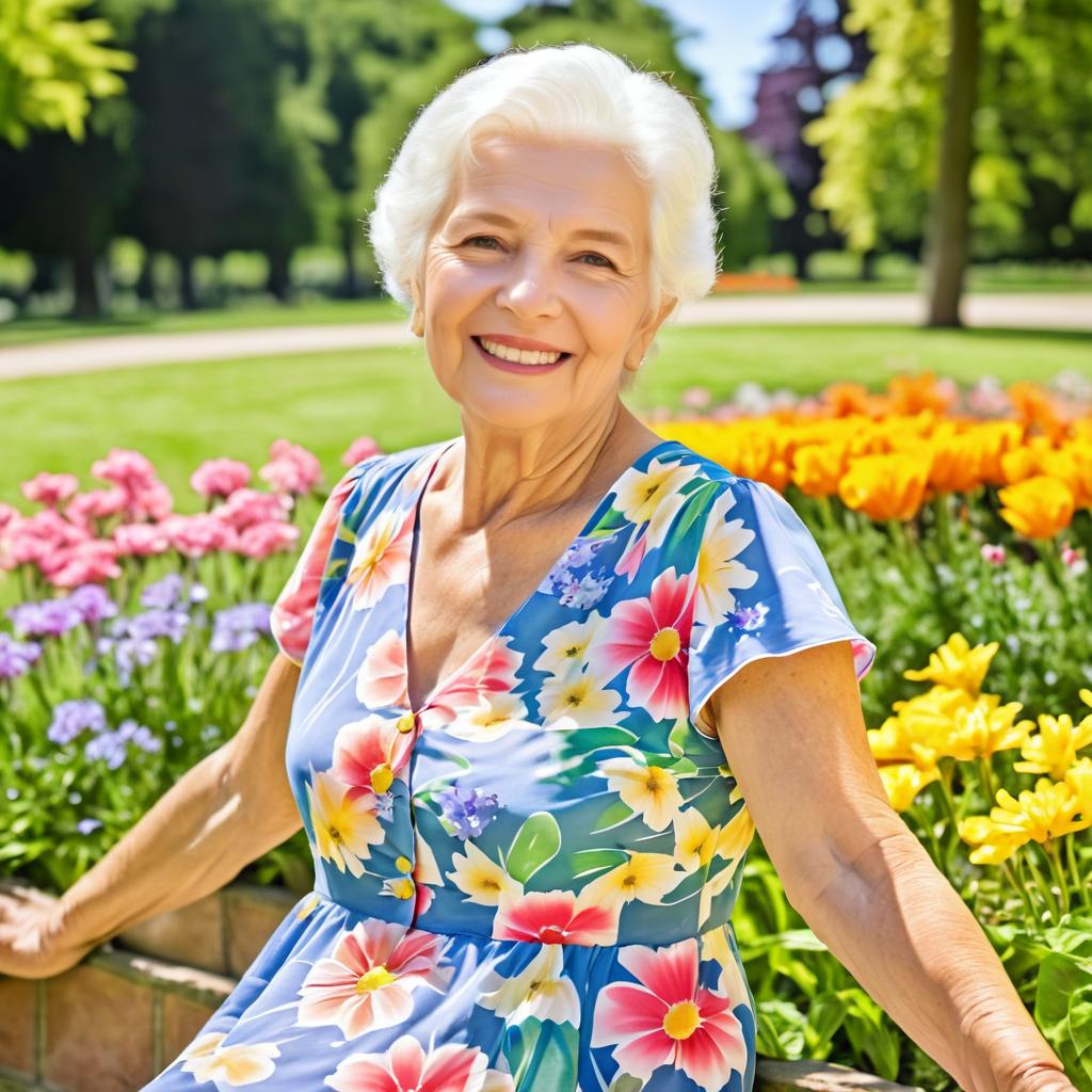 Smiling Elderly Woman in Summer Dress