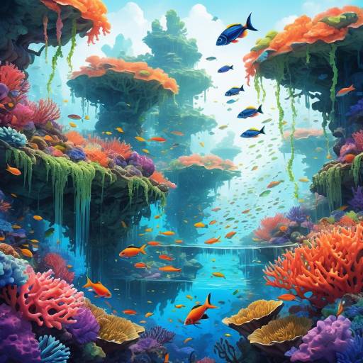 Vibrant Coral Reef with Waterfalls