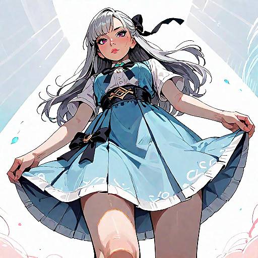 POV Low-Angle Silver-Haired Anime Girl