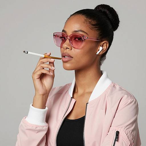 Stylish Woman in Pink Bomber Jacket