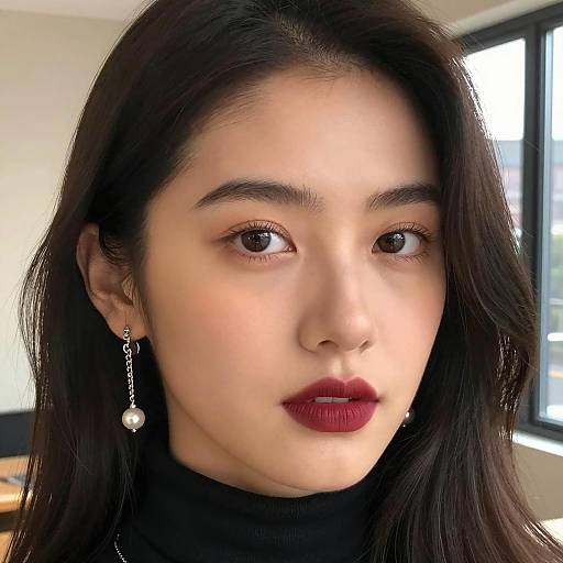 Close-up Portrait of Woman with Dark Red Lipstick