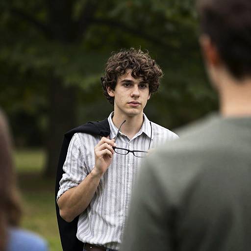 Young Man in Stripe Shirt Outdoors