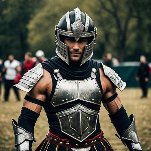 Male Warrior in Armor Costume Outdoors
