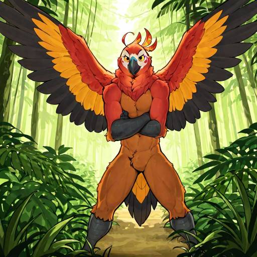 Buff Parrot in Vibrant Rainforest Scene