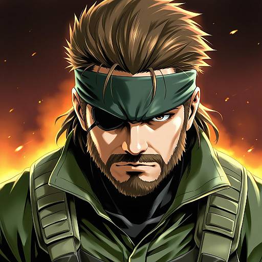Illustration of Big boss, metal gear (series) in the style of Shepherd0821