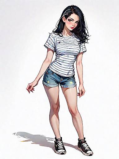 Realistic Comic-Style Woman in Stripes